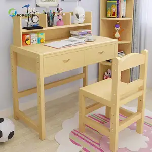 Mesa de estudo infantil de madeira sólida, conjunto de elevador e cadeira ajustável para casa