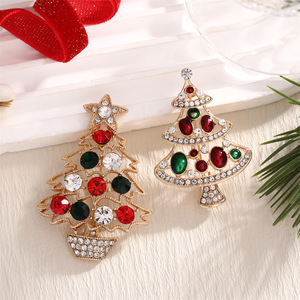 Broches de Noël en alliage de zinc avec strass, motifs Père Noël, chat, bonhomme de neige, sapin, bijoux unisexes pour les fêtes - Product Image 2