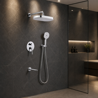 Ensemble de douche dissimulé en laiton poli brossé de style européen, trois fonctions, design moderne et épuré, pour usage domestique transfrontalier