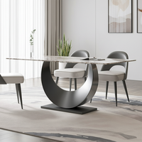 Table à manger rectangulaire au design moderne, base en acier inoxydable, plateau en pierre frittée, garantie de 3 ans pour les meubles de maison