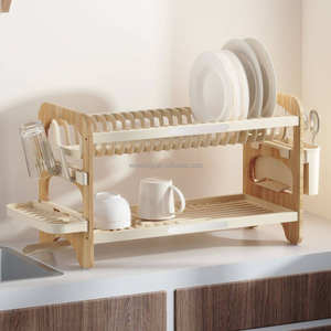 WIREKING Estante organizador de madera para fregadero, accesorios de cocina, <span class=keywords><strong>escurreplatos</strong></span> que nunca se oxida, escurridor de platos sobre el fregadero - Product Image 1