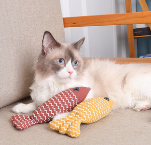 Juguete interactivo de lino para gato, hierba gatera, pescado, de peluche, venta al por mayor - Product Image 1