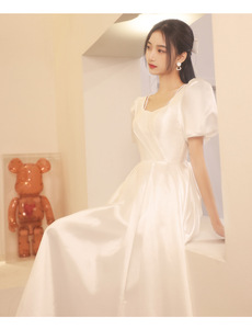 Robes de soirée courtes personnalisées en gros, robes de fiançailles blanches à la française, robes de réception pour femmes - Product Image 3