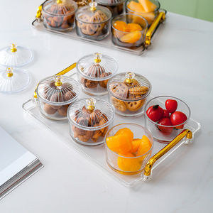 Plato de cristal con compartimentos y tapa, juego de 6 tarros, bandejas para aperitivos, frutos secos, plato para servir en mesa de centro, uso doméstico - Product Image 3