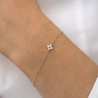 Mlluki Joyería al por Mayor, Pulsera de Plata de Ley 925 Chapada en Oro de 14K con Pequeño Dije de Trébol de la Suerte con Circonita Cúbica