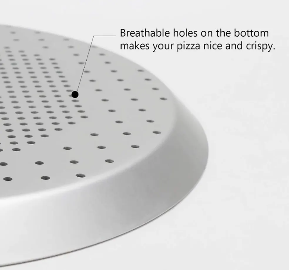 11 인치 알루미늄 천공 피자 베이킹 트레이 오븐 용 구멍이있는 원형 피자 크리퍼 팬