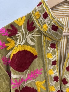 Suzani Boho Coat Ethnic Luxury Outerwear Indian Suzani Embroidery <b>Velvet</b> <b>Jacket</b> Unisex Spring <b>Jacket</b> for Fashion Lovers - Product Image 2