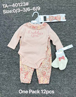 Nouveau design Vêtements d'été pour bébés filles 4 pièces Chaussettes Bandeau à manches longues Combinaison pantalon 4 en 1