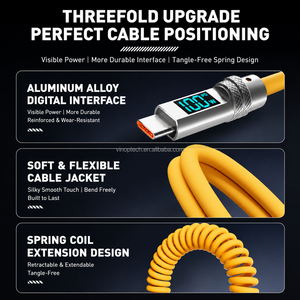 Câble de données USB-C vers Type-C à charge rapide PD 100W, rétractable à ressort, avec affichage numérique LED et transfert de données pour <span class=keywords><strong>iPhone</strong></span>/tablette/voiture - Product Image 5