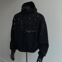 Sudadera con capucha personalizada de lujo con pedrería bordada, 350 g/m², con estampado, estilo urbano, de algodón y forro polar, extragrande, para hombre