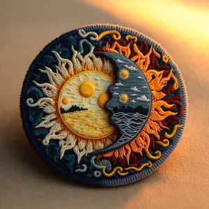 Hippie tambalan matahari terbit dengan sinar Psychedelic, tambalan pelangi dan Cloud Applique