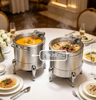 Bain-marie professionnel 12L en acier inoxydable doré pour buffet, maintien au chaud des soupes et alcools, idéal pour la restauration hôtelière