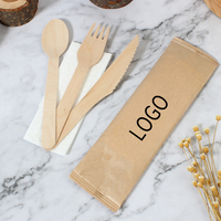 Vente chaude Ensemble de couverts en bois jetables écologiques biodégradables recyclés portables pour les voyages avec couteau fourchettes cuillères TAKPAK WZCJ