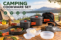 Ensemble de cuisine de camping en aluminium léger, casseroles antiadhésives, poêle, bouilloire, portable pour pique-nique, randonnée