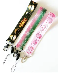 Grosir dicetak custom poliester tali pergelangan tangan ponsel dengan logo Kpop lanyard