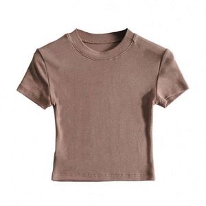 Débardeur côtelé moulant à manches courtes pour femme, séchage rapide, col rond, logo frontal, coupe ajustée, décontracté, pour entraînement et yoga - Product Image 5
