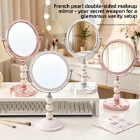 Miroir de maquillage double face à grossissement 1x, avec cadre en métal perlé de luxe, finition argentée, pour dortoir et bureau à domicile