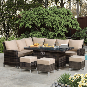 Tốt Nhất Bán 6Pcs Ngoài Trời Đồ Nội Thất <span class=keywords><strong>Patio</strong></span> Mây Wicker <span class=keywords><strong>Patio</strong></span> BBQ Bàn Ăn Đặt Vườn Thịt Nướng Sofa <span class=keywords><strong>Set</strong></span> - Product Image 2