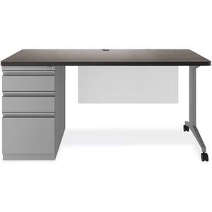 Alera HSD6030CM Luxury Steel Desk with Double Pedestal 60 X 30 X 29.5 Mahogany/Charcoal Legs for <b>Office</b> Study Modern Design - Product Image 3