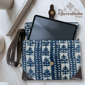Sling <b>Bag</b> Wholesale Indigo Block Print <b>Tablet</b> Crossbody <b>Bag</b> Handmade Cotton Sleeve with Strap Export India - Product Image 2