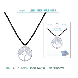 Colgante de Árbol de la Vida de Piedra de Ópalo con Cuarzo, Amatista, Ágata, Bañado en Rodio, Oro Rosa, Patrón Animal, Amuleto Religioso - Product Image 1