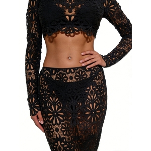 Slim Hollow Lace See-through Tops Half-body Skirt Women's <b>Sexy</b> 2-piece <b>Set</b> Fashion - Product Image 4