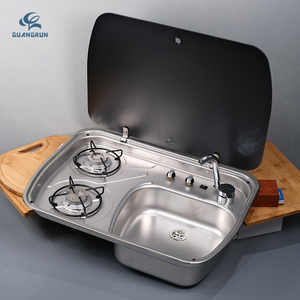 Combo de Estufa y Fregadero de Gas para RV de Acero Inoxidable 304, 2 Quemadores, Portátil, Integrado, para Acampar, <span class=keywords><strong>Autocaravana</strong></span>, Caravana - Product Image 3