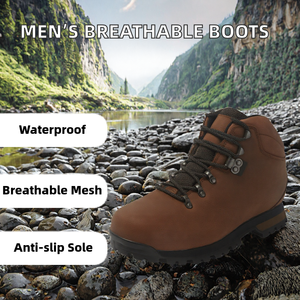 Men Nubuck Leather Hiking <b>Boots</b> Anti-slip <b>Waterproof</b> Mid-calf Lace-up Outdoor <b>Work</b> Shoes - Product Image 2