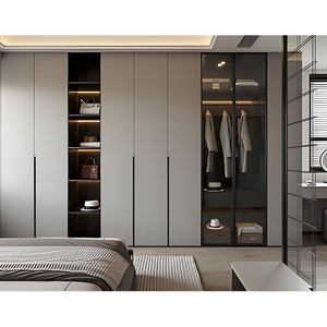 Armoire en <span class=keywords><strong>bois</strong></span> moderne, mobilier de chambre minimaliste, grand rangement, placard du sol au plafond avec coiffeuse intégrée - Product Image 2