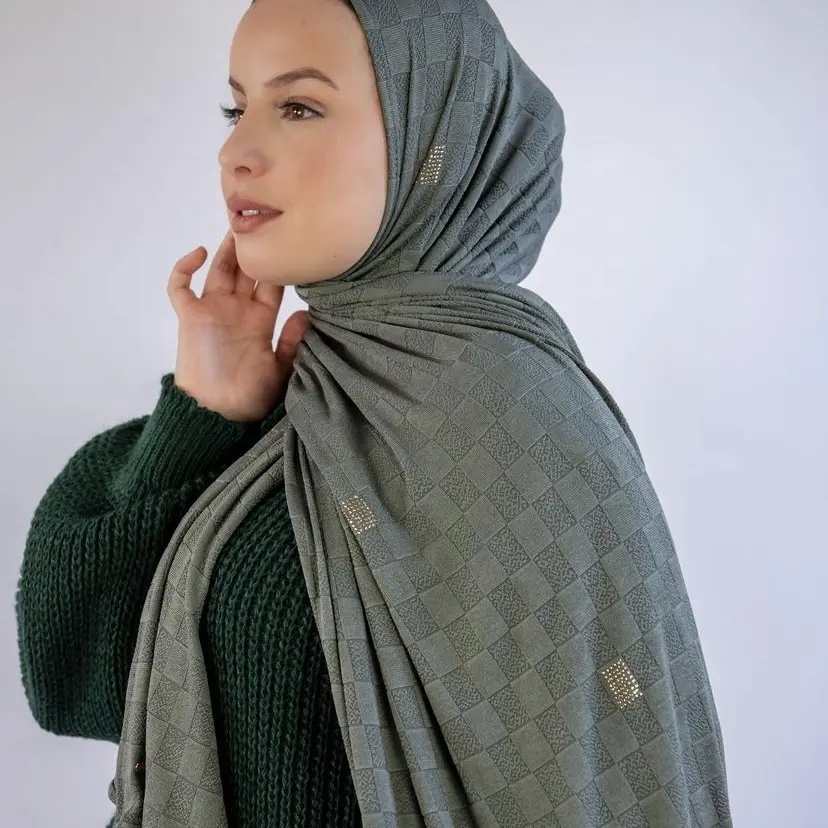 2021 Nieuwe Mode Dubai Katoen Jersey Hijab Sjaals Met Strass Voor Nederland Moslim Vrouwen Aangepaste Jersey Sjaal