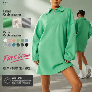 Vestido Personalizado de Poliéster y Algodón para <span class=keywords><strong>Mujer</strong></span>, Estilo Casual, Holgado, con Cuello Polo y Media Cremallera, Manga Larga, Estilo Sudadera, <span class=keywords><strong>Ropa</strong></span> <span class=keywords><strong>Urbana</strong></span> - Product Image 1