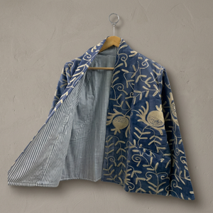Handmade Indian Suzani Embroidery <b>Velvet</b> Bomber <b>Jacket</b> for <b>Women</b> Autumn/Winter Cotton Filled Reversible Quilted Wholesale Price - Product Image 2