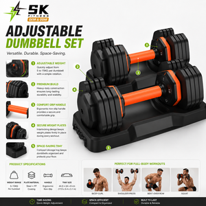Juego de Mancuernas Ajustables SK para Entrenamiento de Fuerza en Casa, Pesas de Cambio Rápido con Bandeja de Almacenamiento - Product Image 4
