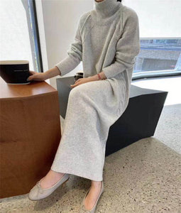 Maglioni Lunghi Invernali Coreani da Donna, Casual e Comodi, a Collo Alto <span class=keywords><strong>in</strong></span> Cashmere Intrecciato, Abiti Maxi <span class=keywords><strong>in</strong></span> <span class=keywords><strong>Maglia</strong></span> per Donne - Product Image 1