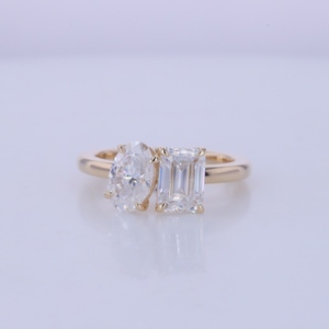 Starsgem D Màu Hình Bầu Dục Và Bát Giác Ngọc Lục Bảo Cắt Hình Dạng Lạ Mắt Phòng Thí Nghiệm Grown Kim Cương Vàng Vàng Engagement Ring - Product Image 1