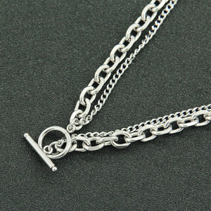 Collar de cadena cubana de doble capa con cierre OT, estilo dulce y moderno, cadena de cuello de acero titanio para chicas a la moda. - Product Image 3