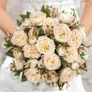 Bunga Artifisial Promo Panas 5 Tangkai Peony Sutra Buket Pengantin Warna Champagne untuk Dekorasi & Perlengkapan Pernikahan - Product Image 1