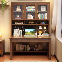 Bureau d'étude en bois massif avec huche et étagères vitrées, bureau informatique pour la maison, vente en gros pour chambre et appartement