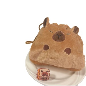 Hoge Kwaliteit Pluche Capibara Pluizige Trekkoord Make-Up Tas Met Schouderbanden Meisjes Schattige Cartoon Dier Capibara Make-Up Tas - Product Image 1