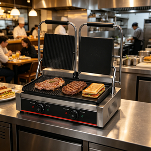 Ribbed Griddle Panini Press Machine Multi Functional <b>Breakfast</b> <b>Maker</b> for Sandwich Steak Restaurant Catering - Product Image 2