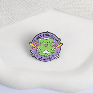 Broche émaillée 'Don't Forget to Breathe' avec motif grenouille en <span class=keywords><strong>m</strong></span>éditation, style dessin animé, pour sac à dos et revers, bijou fantaisie, cadeau pour amis - Product Image 3