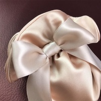 Meetvii — housse de ruban en SATIN Beige, couleur Champagne, rose, avec nœud de vidange, cordon élastique plat avec fermeture à double couche, pochette ronde en tissu de soie