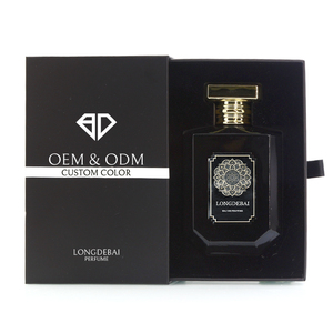Factory Gold Cap Irregular Perfume <b>Bottle</b> Empty clear Flat Pump Spray Crimp Black 100ml Glass Perfume <b>Bottle</b> with Box - Product Image 3