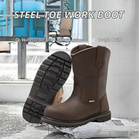 Bottes de travail Wellington en cuir Crazy Horse imperméables avec embout en acier et construction Goodyear, anti-choc, anti-perforation, chaussures de sécurité haute performance