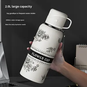 Tasse à thé portable de style coréen pour étudiants, en acier inoxydable 316 à isolation sous vide améliorée, grande capacité, motif fleur de gardénia, maintien au chaud 6-12 heures - Product Image 3