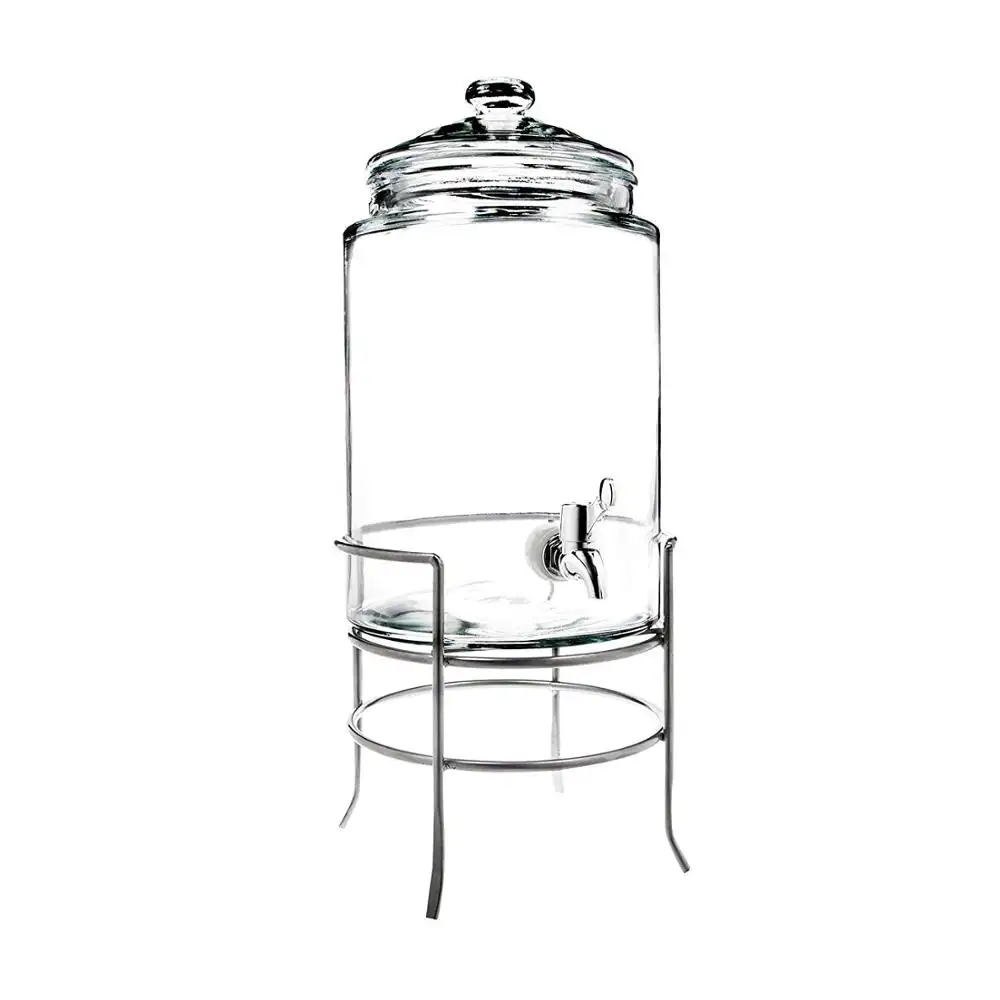 Best Selling 6L Glass Drink Dispenser Beverage Juice Water Mason Jar With Tap Metal Stand Glass Lid