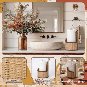Woven Rattan <b>Paper</b> Holder Circular Eco-Friendly <b>Kitchen</b> Storage Rack - Product Image 4