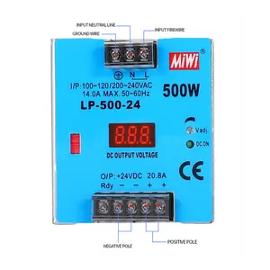 MiWi LP-500-24, заводская цена, din-рейка, монтажный цифровой дисплей, импульсный источник питания 24vdc 500 Вт