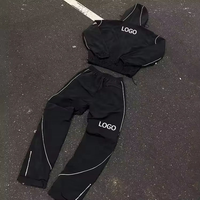 Ensemble de jogging léger en nylon personnalisé OEM, sweat à capuche respirant zippé et pantalon de survêtement, coupe-vent réfléchissant 3M imprimé