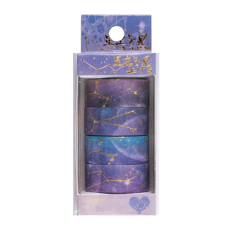 Starry Star Sky Paper Washi Tape Set 15mm Sakura Galaxy Gold Adhesive Decorative Journal Masking Tape DIY Sticker